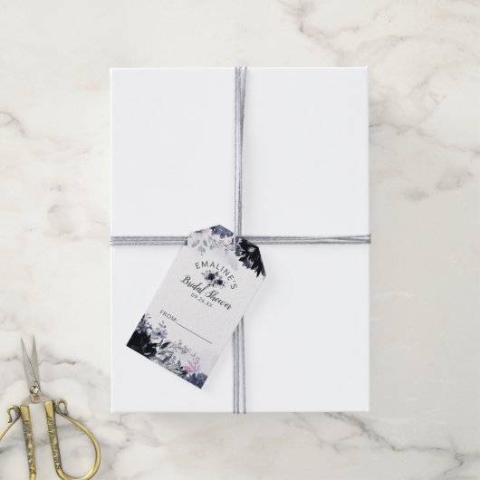 Nocturnal Bloemen Navy Blauw Bruids Display Douche Cadeaulabel (Met Touw)