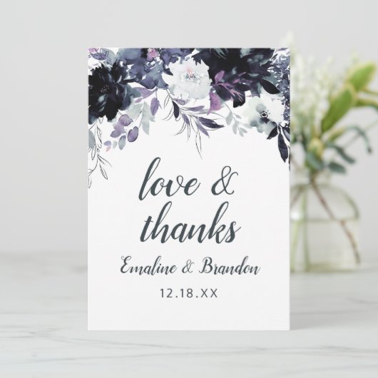 Nocturnal Bloemen Navy Blauw Bruiloft Liefde en Be Bedankkaart (Staand voorkant)