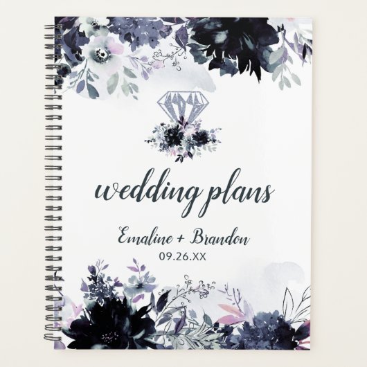Nocturnal Bloemen Waterverf Chique Huwelijksplanne Planner (Voorkant)