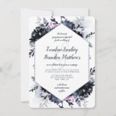 Nocturnal Bloemenmarine Dusty Blue Hexagon Bruilof Kaart (Voorkant)