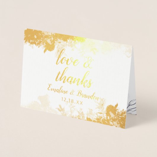 Nocturnal Floral Dank u bruiloft foto goud Folie Kaarten (Voorkant)