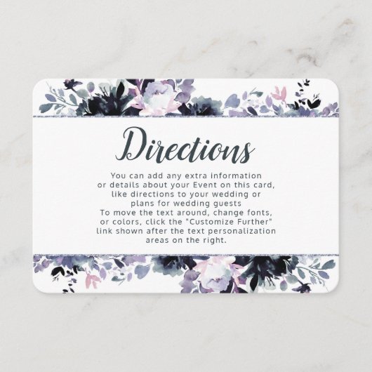 Nocturnal Floral Dusty Blue Wedding Routebeschrijv Informatiekaartje (Voorkant)