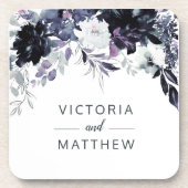Nocturnal Floral Framed Navy Blue Wedding Monogram Bier Onderzetter (Voorkant)