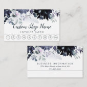 Nocturnal Floral Navy Blue Custom Text Business Klantenkaartje (Voorkant / Achterkant)