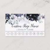 Nocturnal Floral Navy Blue Custom Text Business Klantenkaartje (Voorkant)