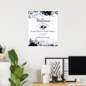 Nocturnal Floral Navy Blue Wedding Welcome Sign Poster (Thuiskantoor)