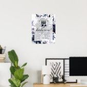 Nocturnal Floral Navy Wedding Open Bar Teken Poster (Thuiskantoor)
