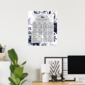 Nocturnal Floral Navy Wedding Table Seating Chart Poster (Thuiskantoor)