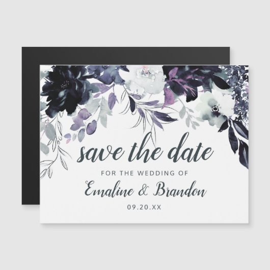 Nocturnal Floral Waterverf Chic Save the Date (Voorkant / Achterkant)
