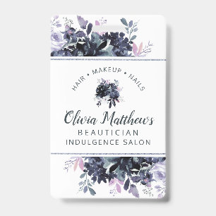 Nocturnal Floral Waterverf Navy Custom Business Badge