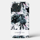 Nocturnal Floral Waterverf Navy Custom Monogram Case-Mate iPhone Case (Achterkant)