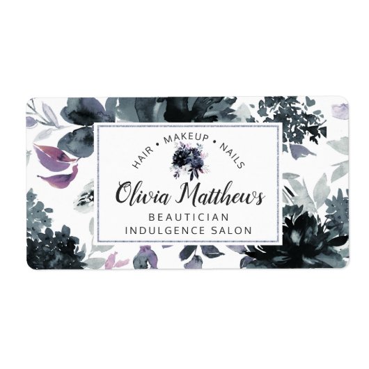 Nocturnal Floral Waterverf Navy Custom Monogram Etiket (Voorkant)
