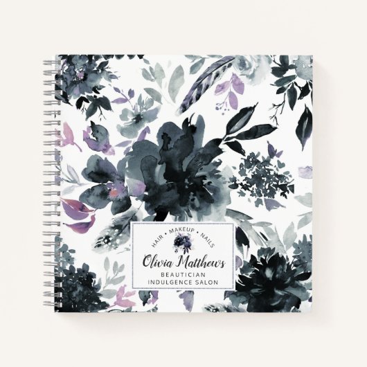 Nocturnal Floral Waterverf Navy Custom Monogram Notitieboek (Voorkant)