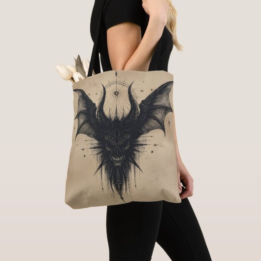 Nocturnal Guardian Tote – Gothic Bat Illustration Tote Bag (Dichtbij)