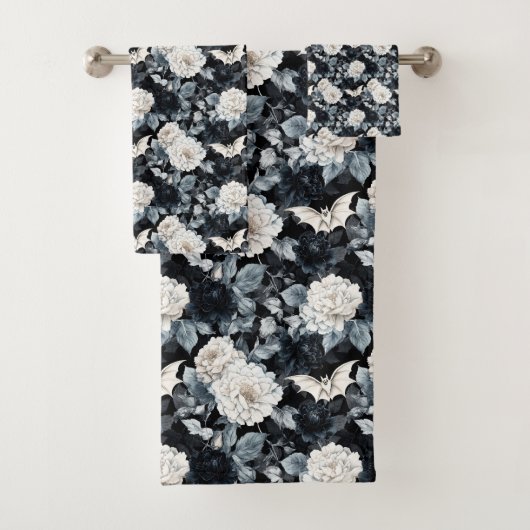 Nocturne Bloom – Vleermuizen en bloesems in monoch Bad Handdoek (Insitu)