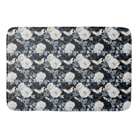 Nocturne Bloom – Vleermuizen en bloesems in monoch Badmat (Voorkant)