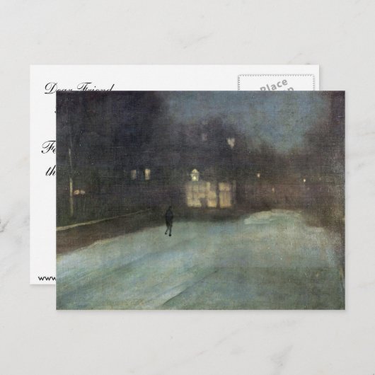 Nocturne in grijze sneeuw en goudsneeuw op zee doo briefkaart (Voorkant / Achterkant)