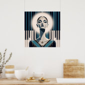 Nocturne in Teal: Art Deco Piano Portrait  Poster (Keuken)