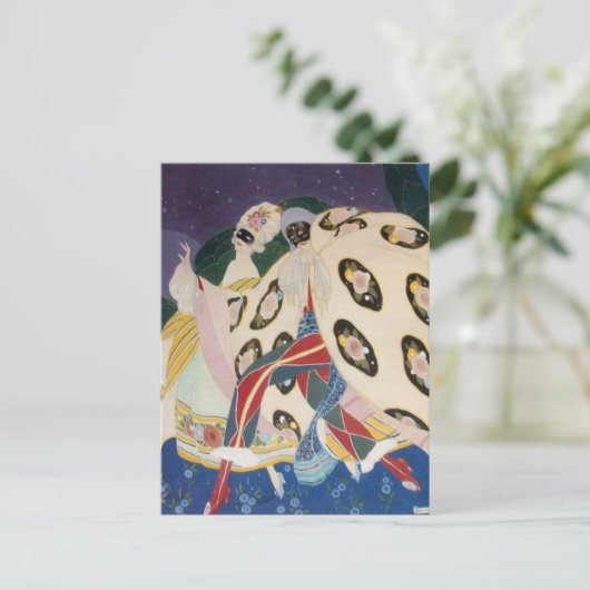 NOCTURNE MET MASKS/Art Deco Venetian Masquerade Briefkaart (Staand voorkant)