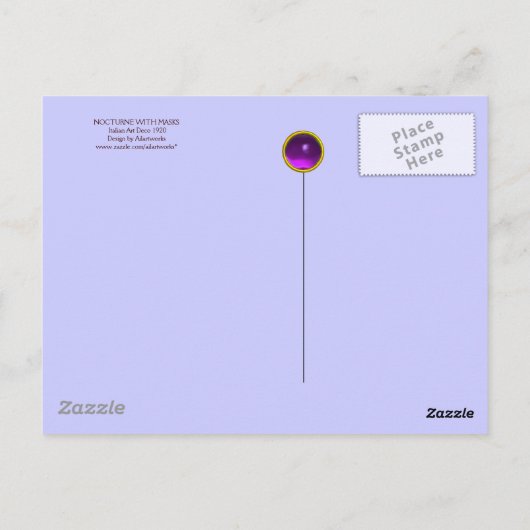 NOCTURNE MET MASKS/Art Deco Venetian Masquerade Briefkaart (Achterkant)