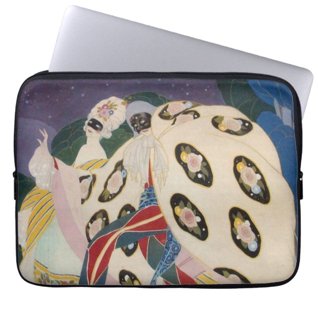 NOCTURNE MET MASKS/Art Deco Venetian Masquerade Laptop Sleeve (Voorkant)