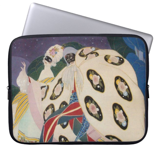 NOCTURNE MET MASKS/Art Deco Venetian Masquerade Laptop Sleeve (Voorkant)
