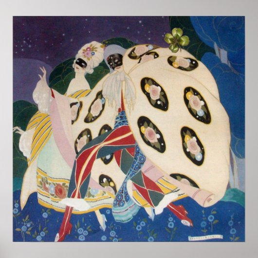 NOCTURNE MET MASKS/Art Deco Venetian Masquerade Poster (Voorkant)