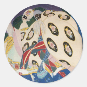 NOCTURNE MET MASKS/Art Deco Venetian Masquerade Ronde Sticker