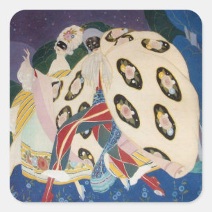 NOCTURNE MET MASKS/Art Deco Venetian Masquerade Vierkante Sticker