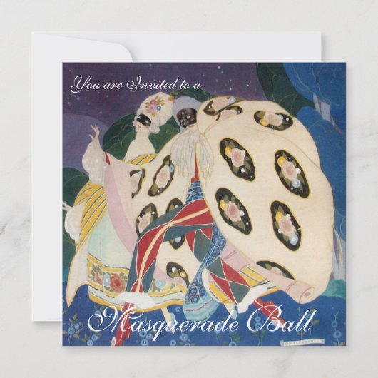 NOCTURNE MET MASKS, MARDI GRAS MASQUERADE BALL KAART (Voorkant)