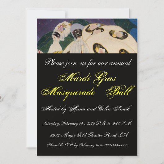 NOCTURNE MET MASKS, MARDI GRAS MASQUERADE BALL KAART (Achterkant)