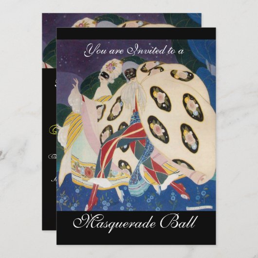 NOCTURNE MET MASKS, MARDI GRAS MASQUERADE BALL KAART (Voorkant / Achterkant)