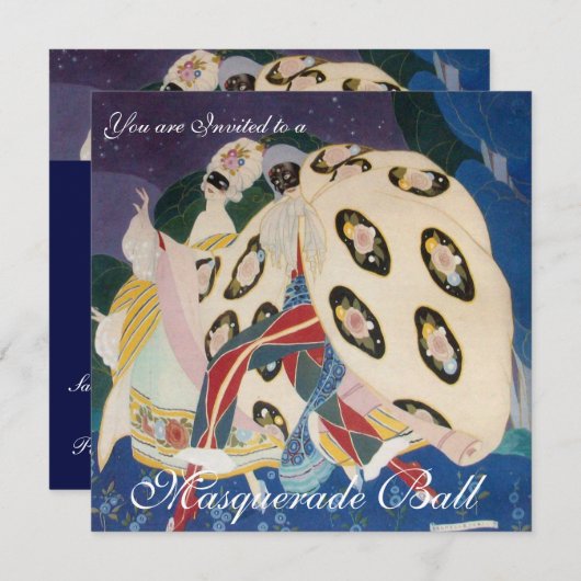 NOCTURNE MET MASKS, MARDI GRAS MASQUERADE BALL KAART (Voorkant / Achterkant)