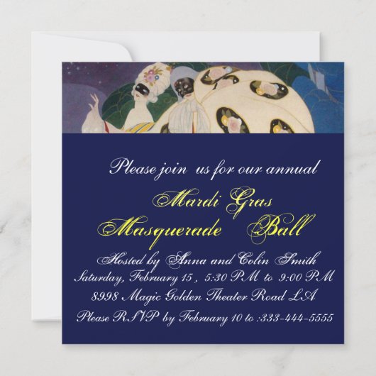 NOCTURNE MET MASKS, MARDI GRAS MASQUERADE BALL KAART (Achterkant)