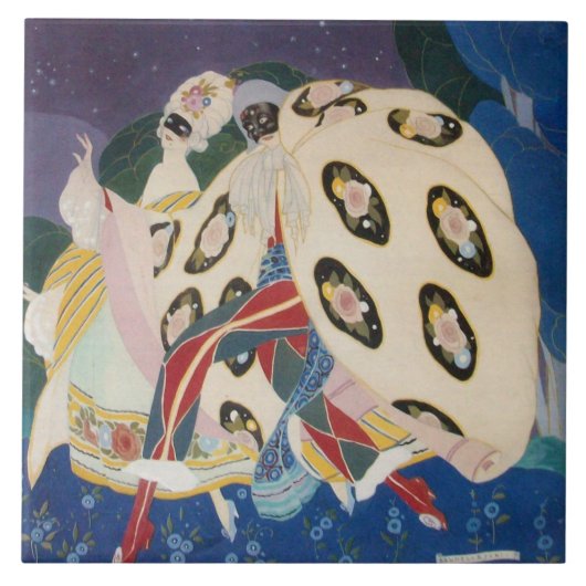 NOCTURNE MET MASKS/Venetiaanse Masquerade Tegeltje (Voorkant)