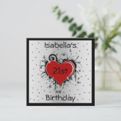 Nodig 21e verjaardag Red Heart uit op Black & Whit Kaart (Staand voorkant)