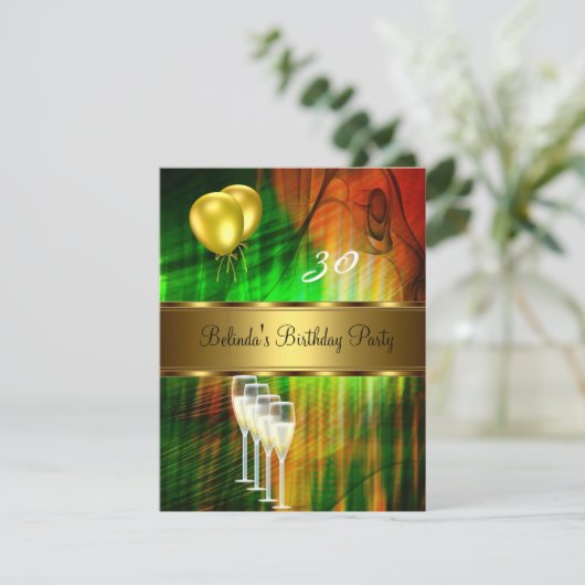 Nodig 30e verjaardag Groene Gele Balloons uit Kaart (Staand voorkant)