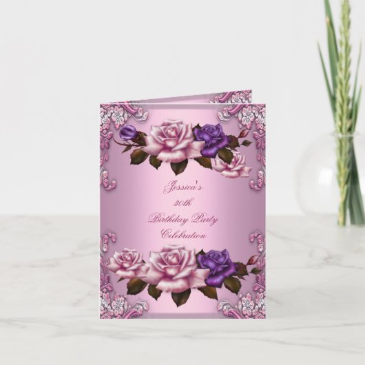 Nodig 30e verjaardag Roze Paars Roos uit (Voorkant)