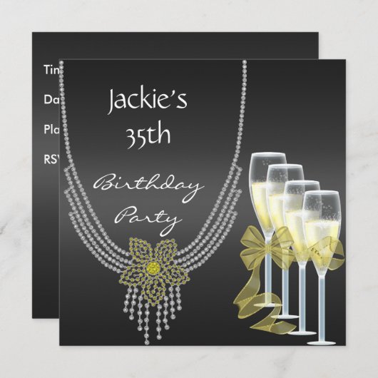 Nodig 35e verjaardag Elegant Jewels Champagne uit Kaart (Voorkant / Achterkant)
