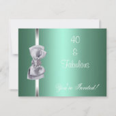 Nodig 40th Party Mint Silver Bow Fabulous uit Kaart (Voorkant)