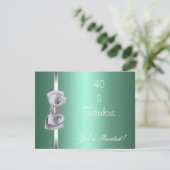 Nodig 40th Party Mint Silver Bow Fabulous uit Kaart (Staand voorkant)