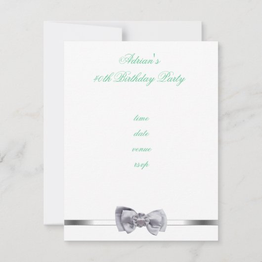 Nodig 40th Party Mint Silver Bow Fabulous uit Kaart (Achterkant)