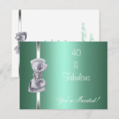 Nodig 40th Party Mint Silver Bow Fabulous uit Kaart (Voorkant / Achterkant)