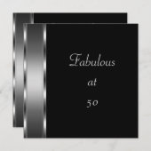 Nodig Birthday Party Black Silver Fabulous 50th ui Kaart (Voorkant / Achterkant)