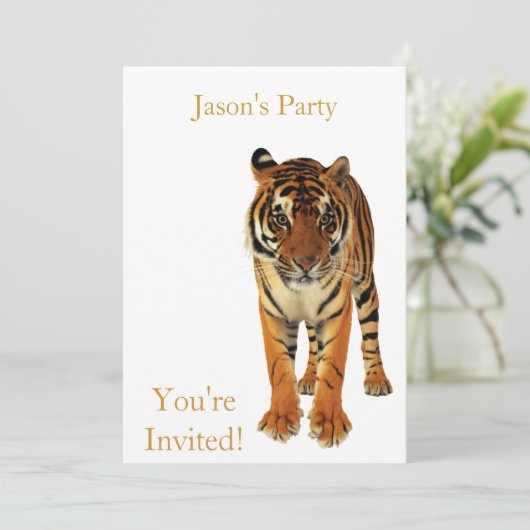 Nodig Birthday Party Tiger op White uit Kaart (Staand voorkant)