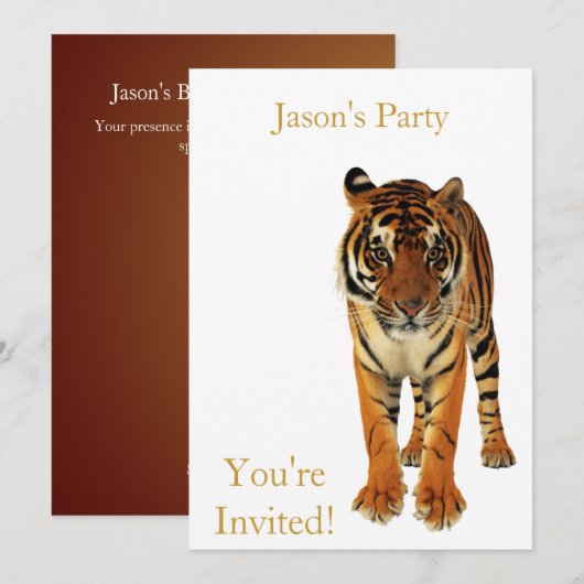 Nodig Birthday Party Tiger op White uit Kaart (Voorkant / Achterkant)