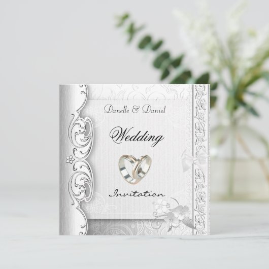 Nodig bruiloft Elegant White Lace Rings uit Kaart (Staand voorkant)