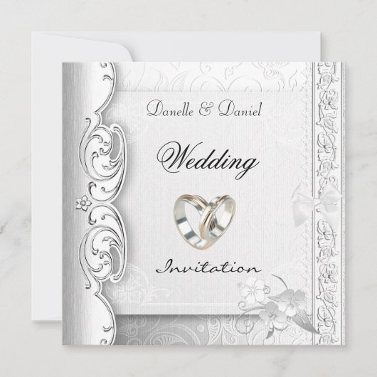 Nodig bruiloft Elegant White Lace Rings uit Kaart (Voorkant)