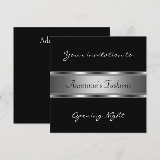 Nodig de opening Night Black Silver uit Kaart (Voorkant / Achterkant)