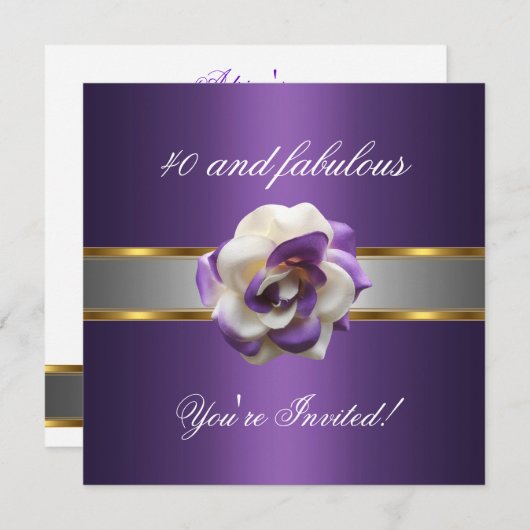 Nodig de Paarse Witte Vloer van de Partij Fabulous Kaart (Voorkant / Achterkant)